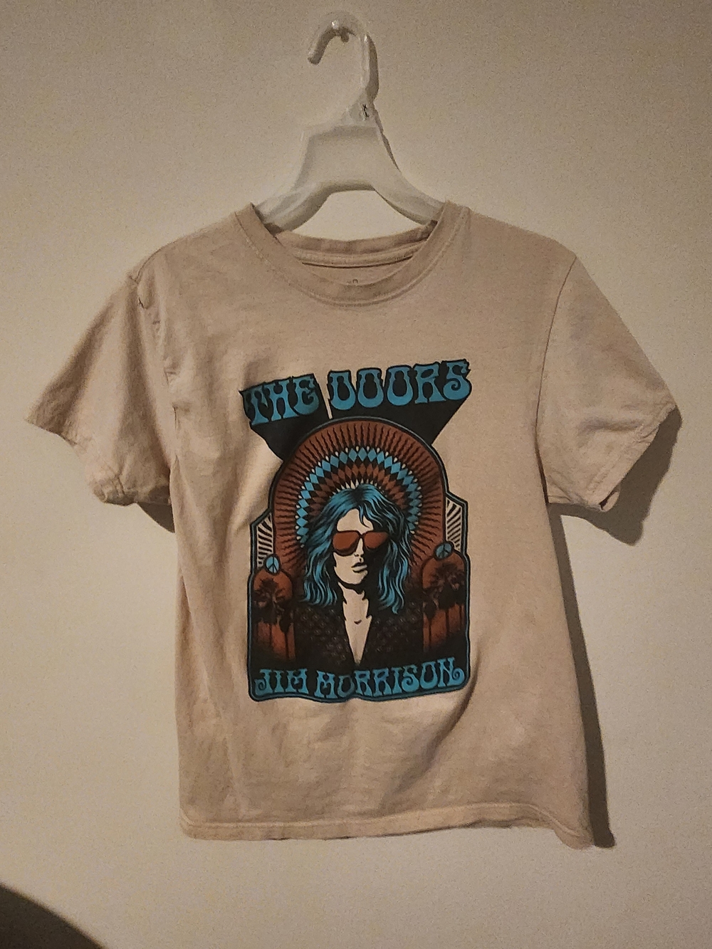 The Doors Womens Size Large Tan & Blue Short Sleeve Graphic Tee